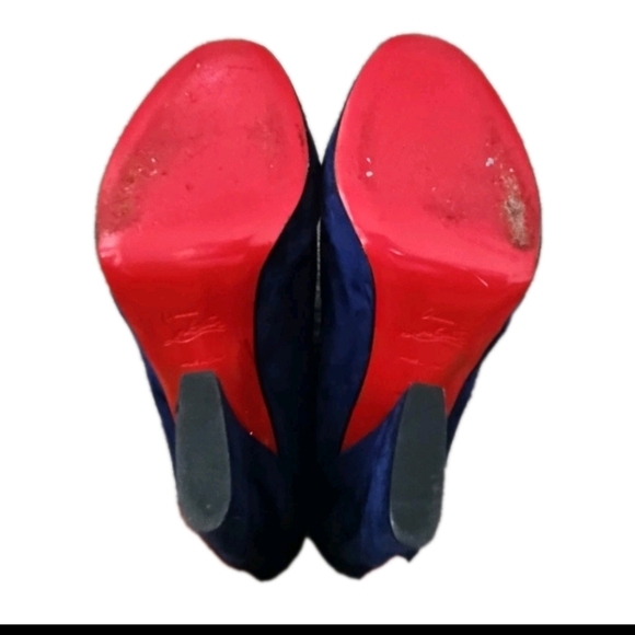 Christian Louboutin Womens Blue Suede Roche Chunky Peep Toe Mule 40 8US - Picture 7 of 15